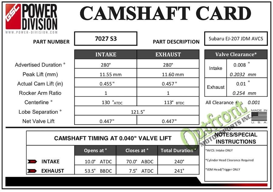 GSC Power-Division Billet S3 Camshaft set for EJ20 JDM-EURO WRX & STi with AVCS