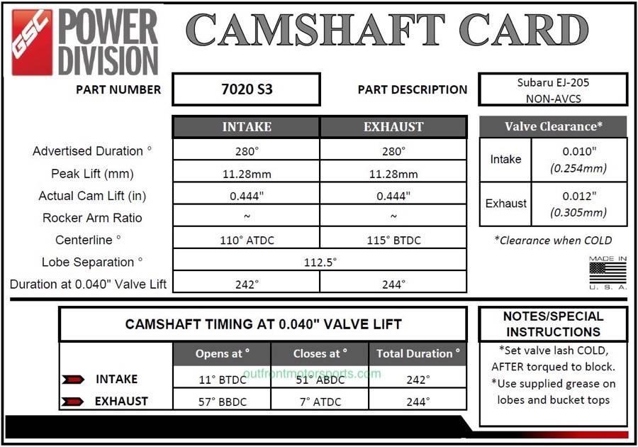 GSC Stage 3 EJ20 Billet Camshaft Set Without AVCS