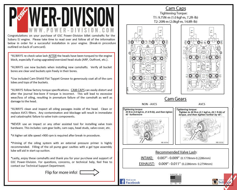 GSC Power-Division Billet S2 Camshaft set for EJ20 JDM-EURO WRX & STi with AVCS