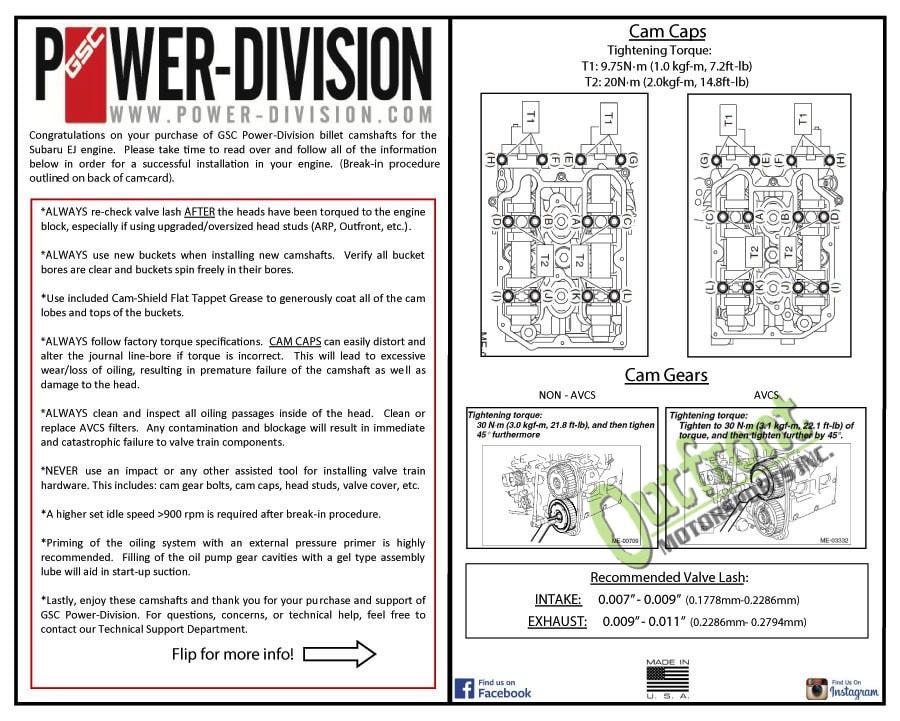 GSC Power-Division Billet S3 Camshaft set for EJ20 JDM-EURO WRX & STi with AVCS